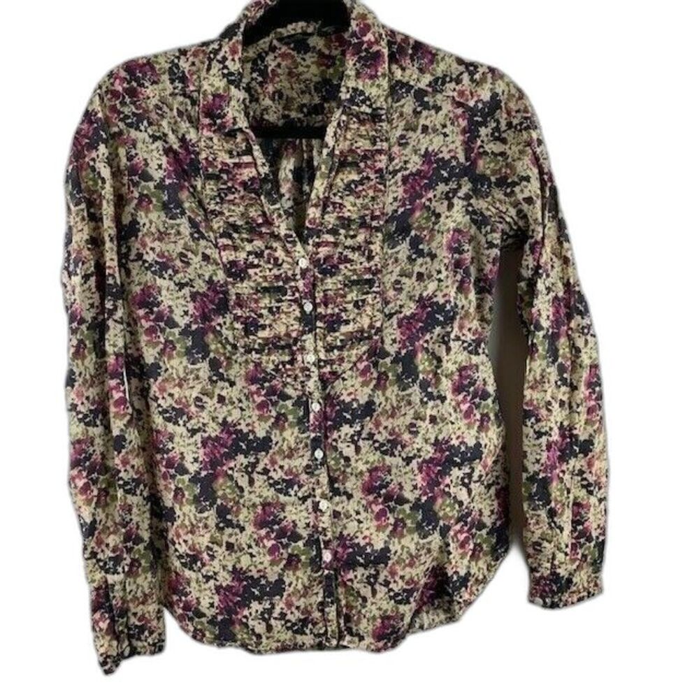 Eddie Bauer Size Small Womans Shirt Long Sleeve Floral Print Pleated Front